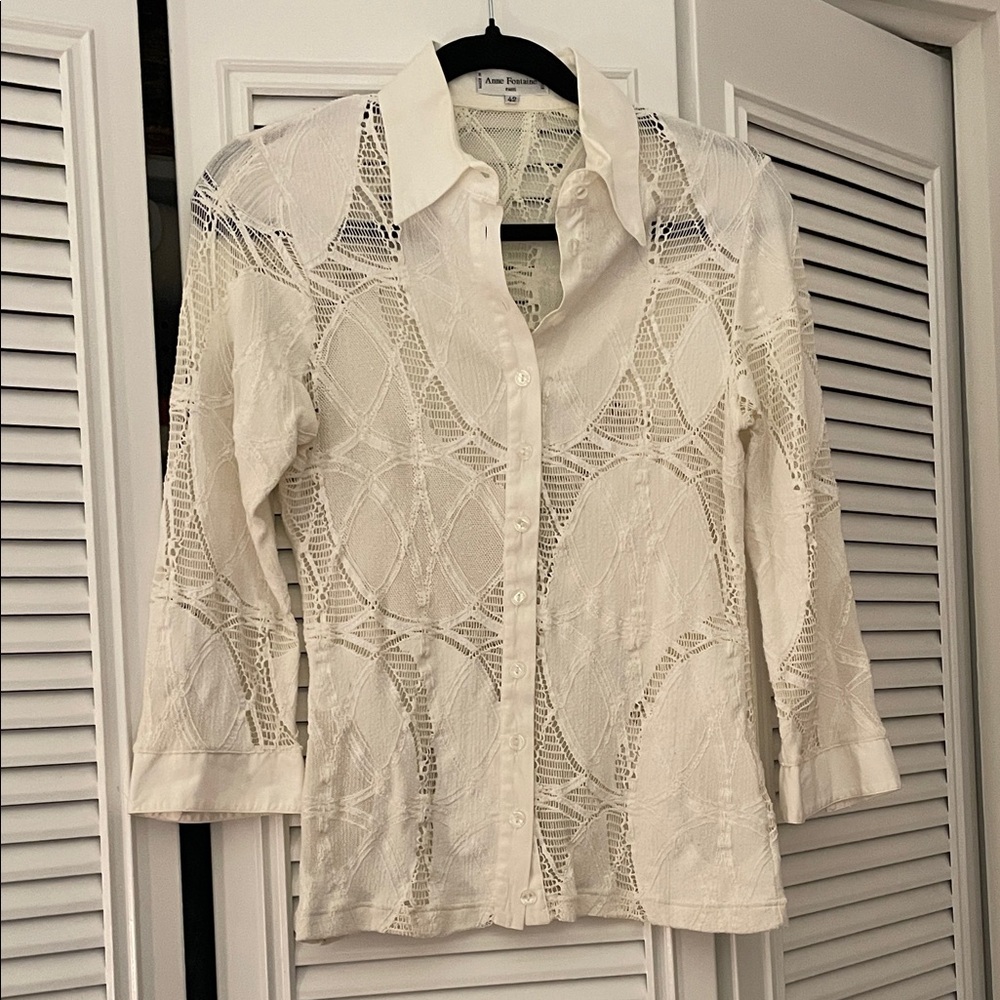 Anne Fontaine White Lace Button-Down Shirt
